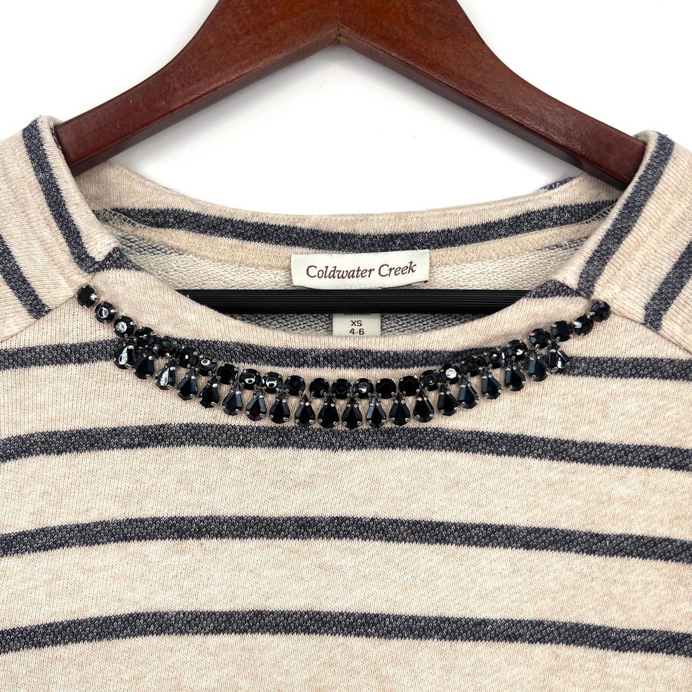 Coldwater Creek Womens Size XS 4-6 Beaded Sweatshirt Blouse Shirt Top Gemstone - Picture 4 of 8